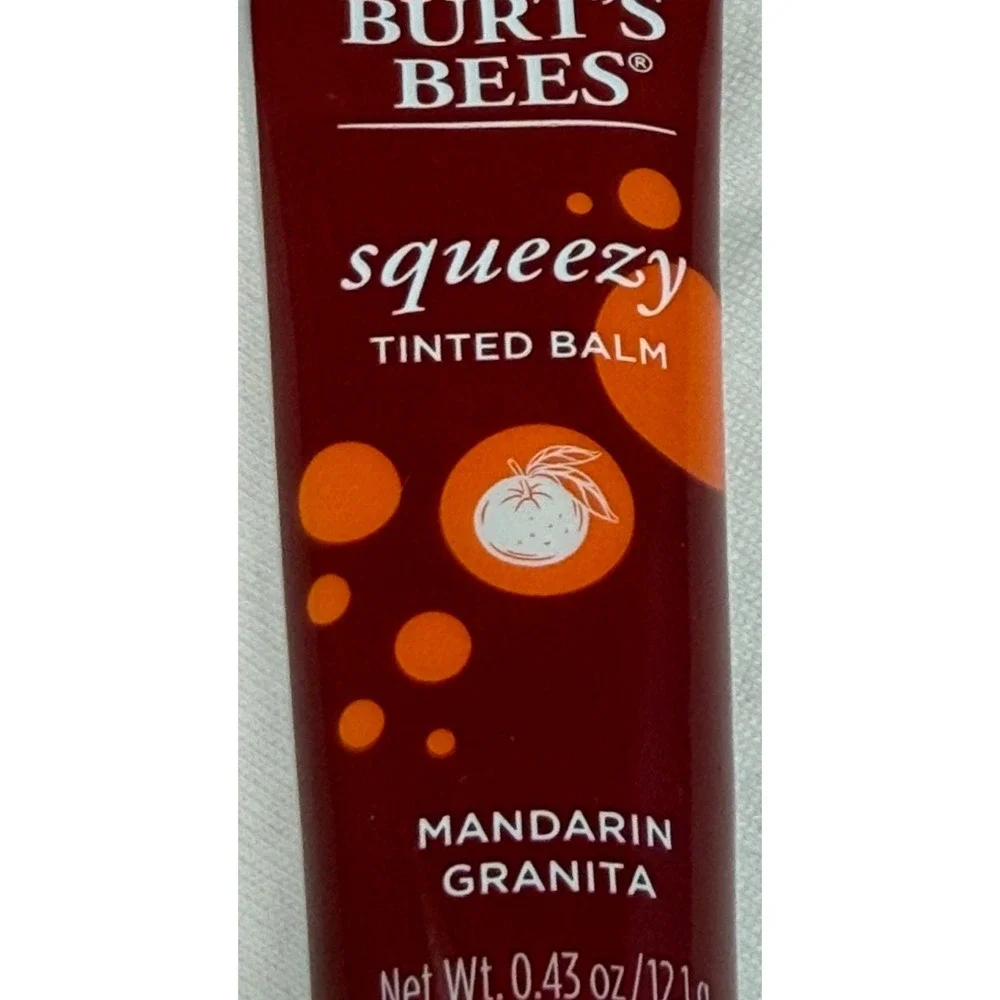Burts Bees Squeezy Tinted‎ Balm Mandarin Granita 0.43oz Orange Red Lip Gloss NEW